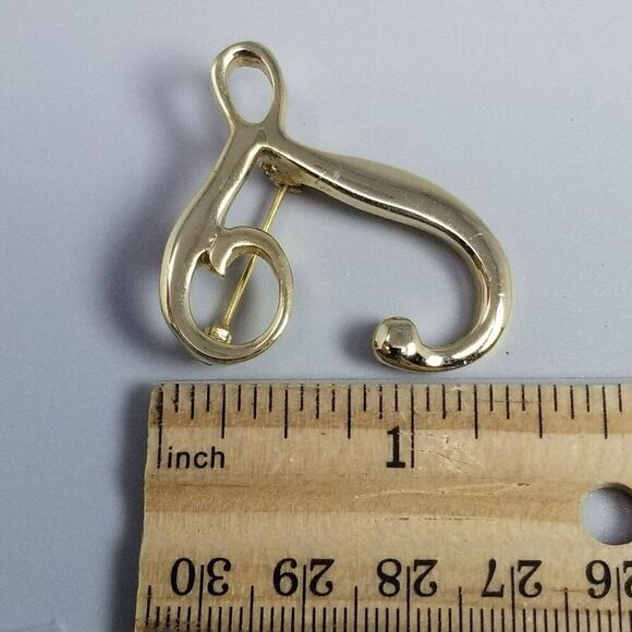 Vintage T or L Monogram Letter Brooch, Gold Tone Initial Lapel Pin, Estate - Picture 5 of 7